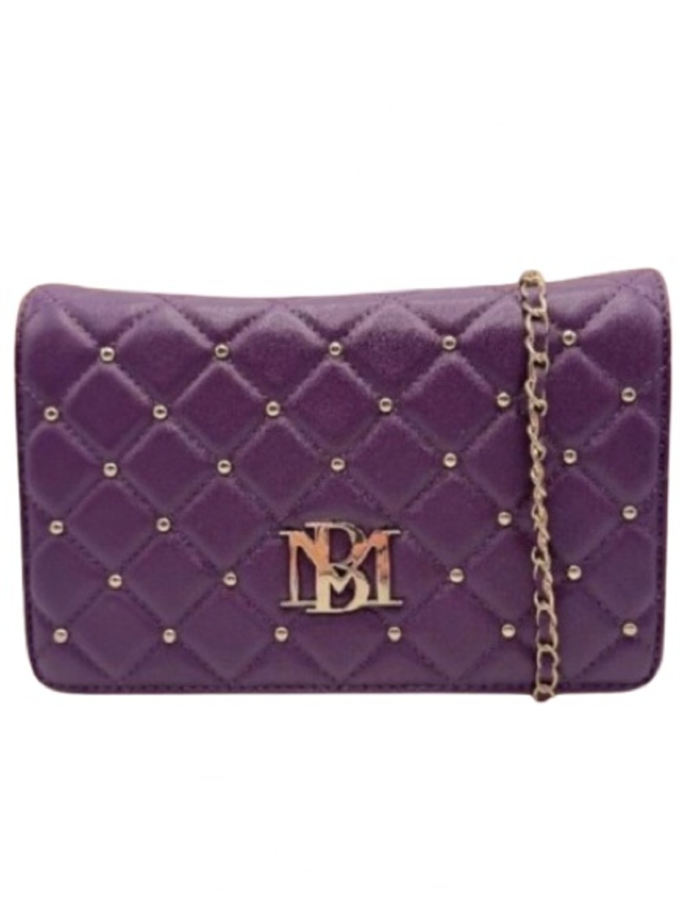 Badgley Mischka Purple Diamond Quilted Crossbody Bag with Gold Chain